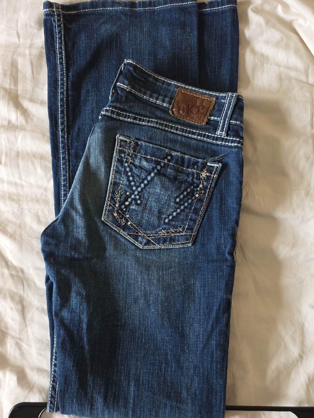BKE Women's Dark Blue Boot Cut Jeans with Embellished Back Pocket